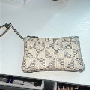 Cream and Gray Geometric Clutch with Wristlet